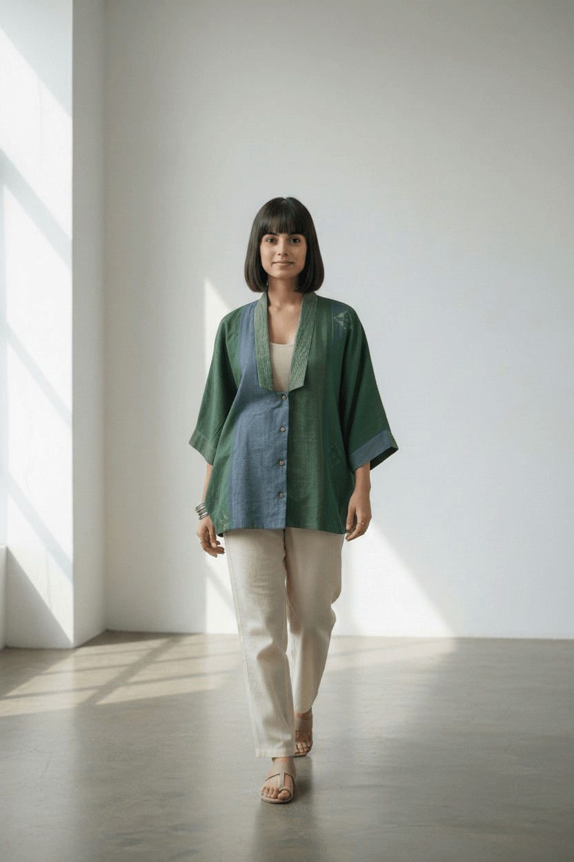 Jaal Overlay – Green Geometric Jamdani - CiceroniJacketsBhomra