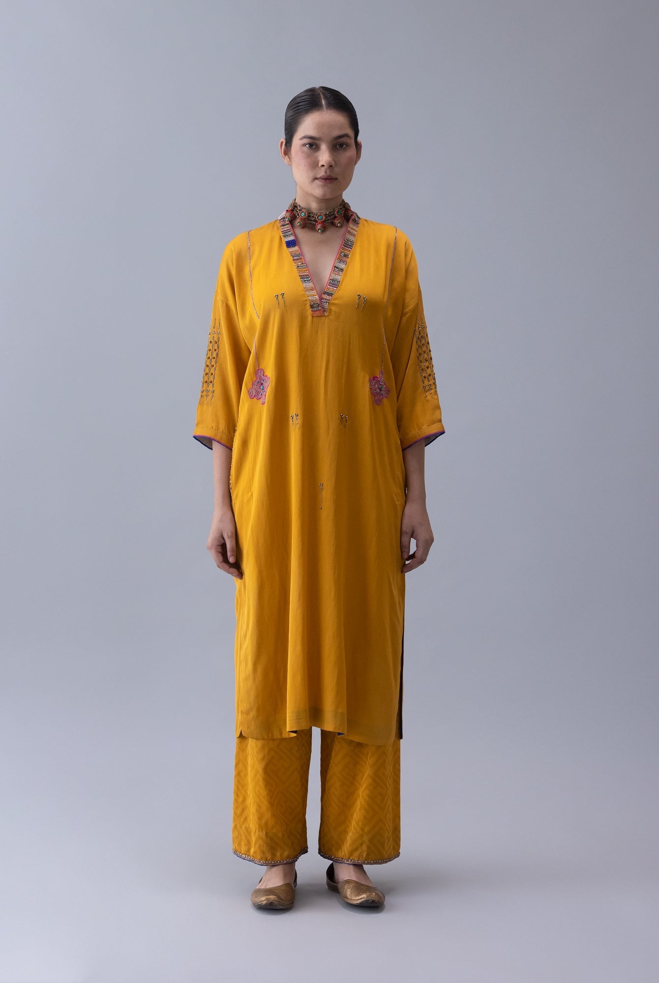Joma Yellow Kaftan - CiceroniKaftanShades of India