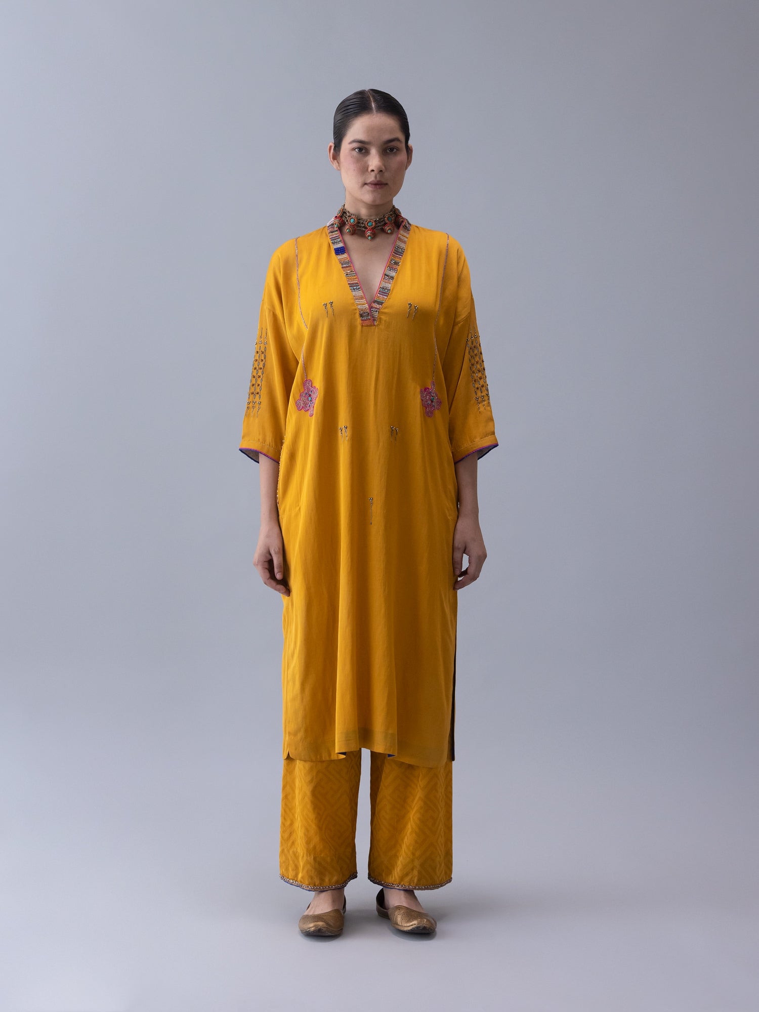 Joma Yellow Kaftan - CiceroniKaftanShades of India