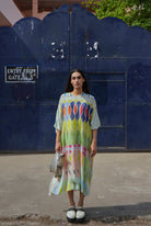 Kaftaan Dress In Athangudi Pastel Print - CiceroniDressesNIKYTA