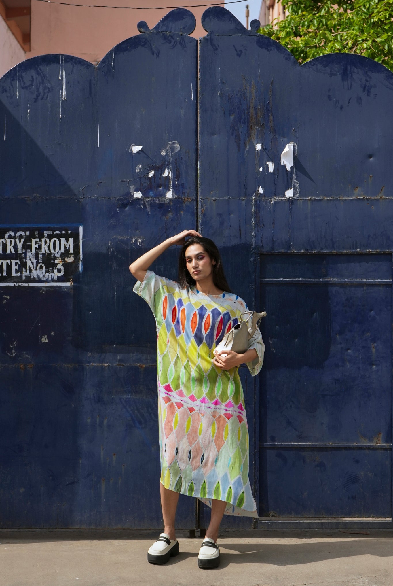 Kaftaan Dress In Athangudi Pastel Print - CiceroniDressesNIKYTA