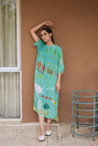 Kaftaan Dress In Chetti Green Print - CiceroniDressesNIKYTA