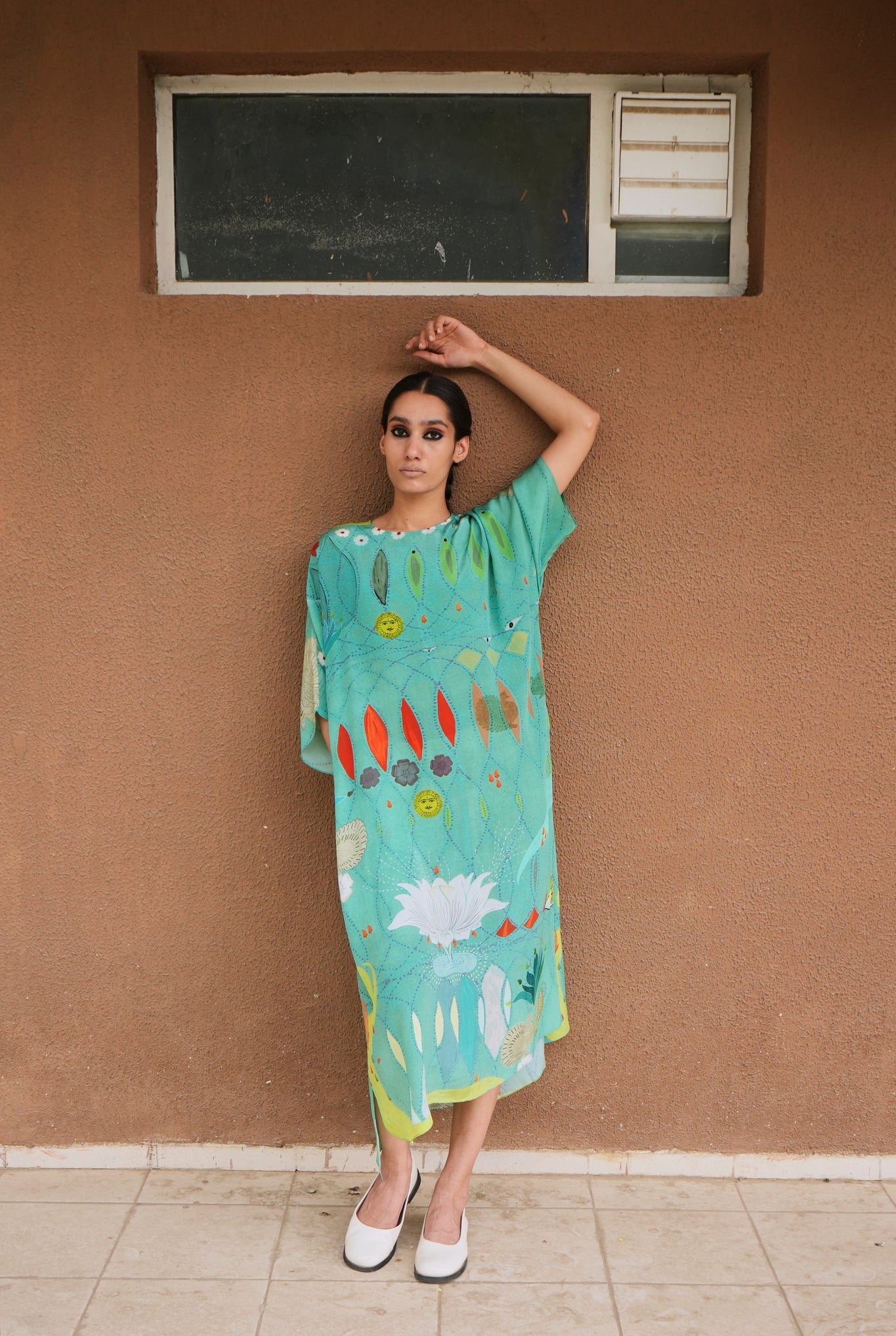 Kaftaan Dress In Chetti Green Print - CiceroniDressesNIKYTA
