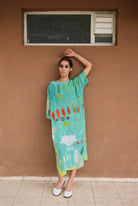 Kaftaan Dress In Chetti Green Print - CiceroniDressesNIKYTA