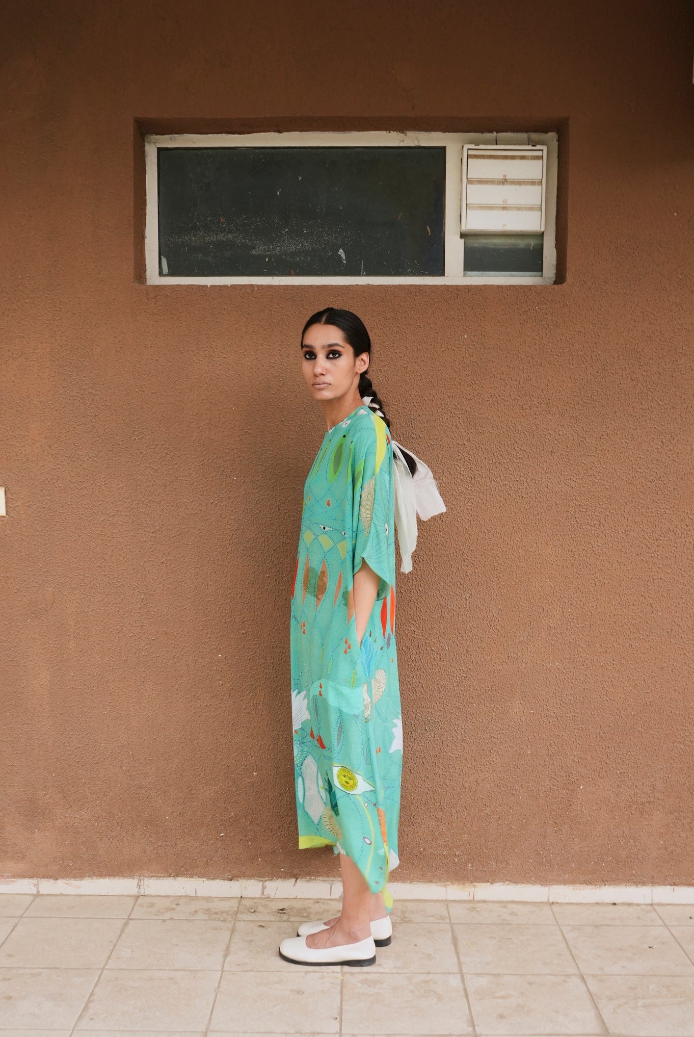 Kaftaan Dress In Chetti Green Print - CiceroniDressesNIKYTA