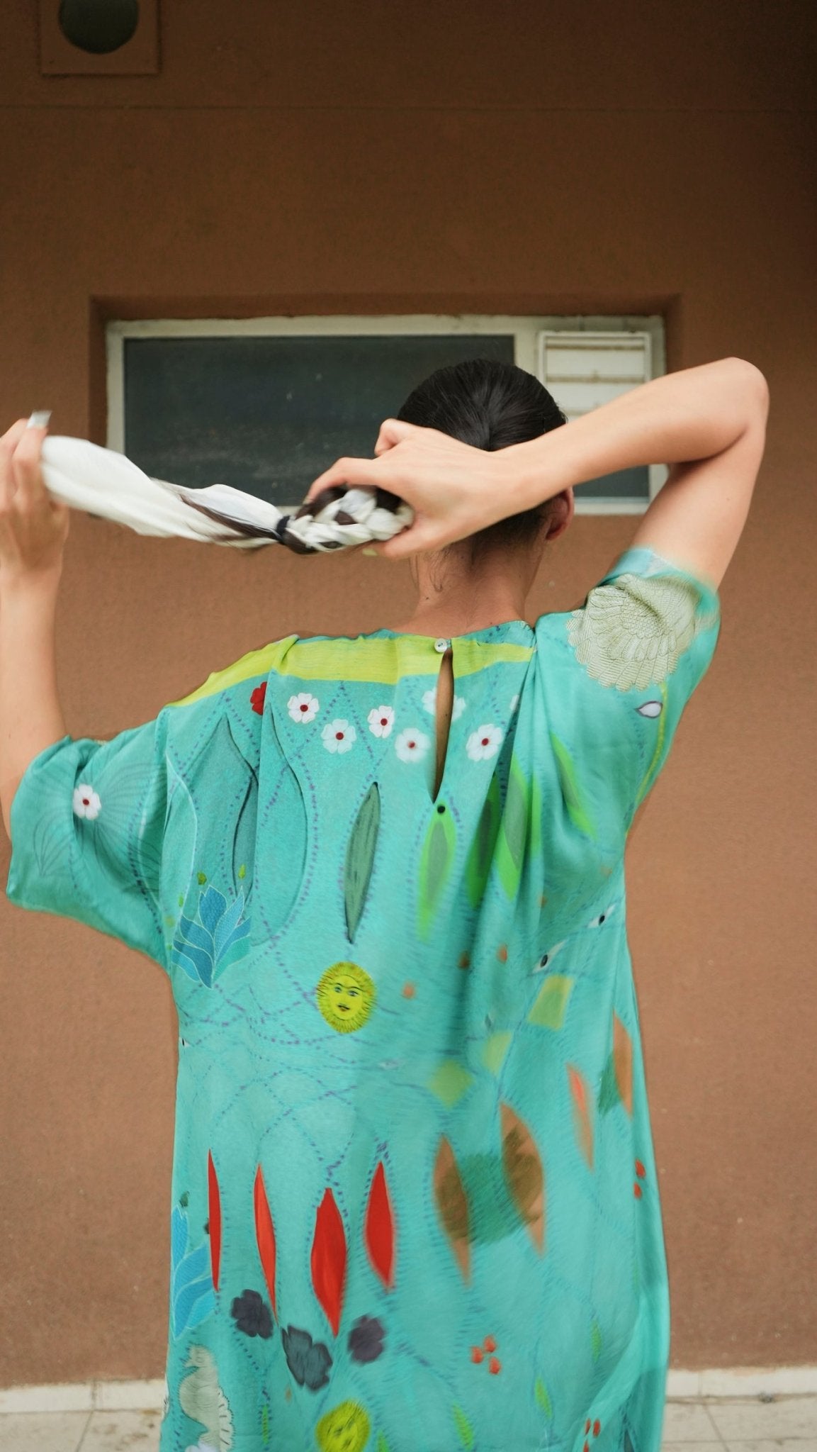 Kaftaan Dress In Chetti Green Print - CiceroniDressesNIKYTA