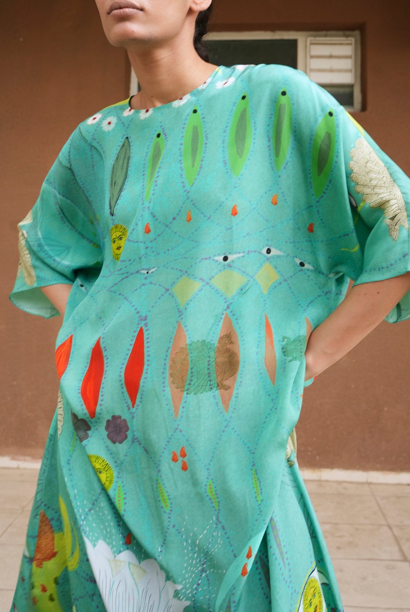 Kaftaan Dress In Chetti Green Print - CiceroniDressesNIKYTA