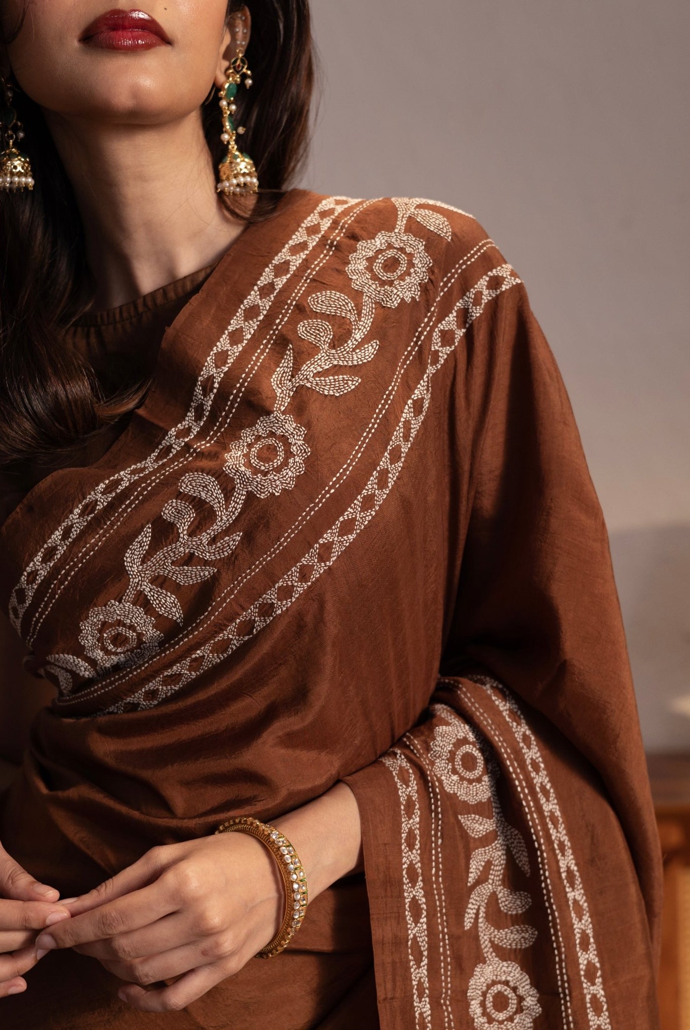 Kajri - Dark Brown - CiceroniSareeIra