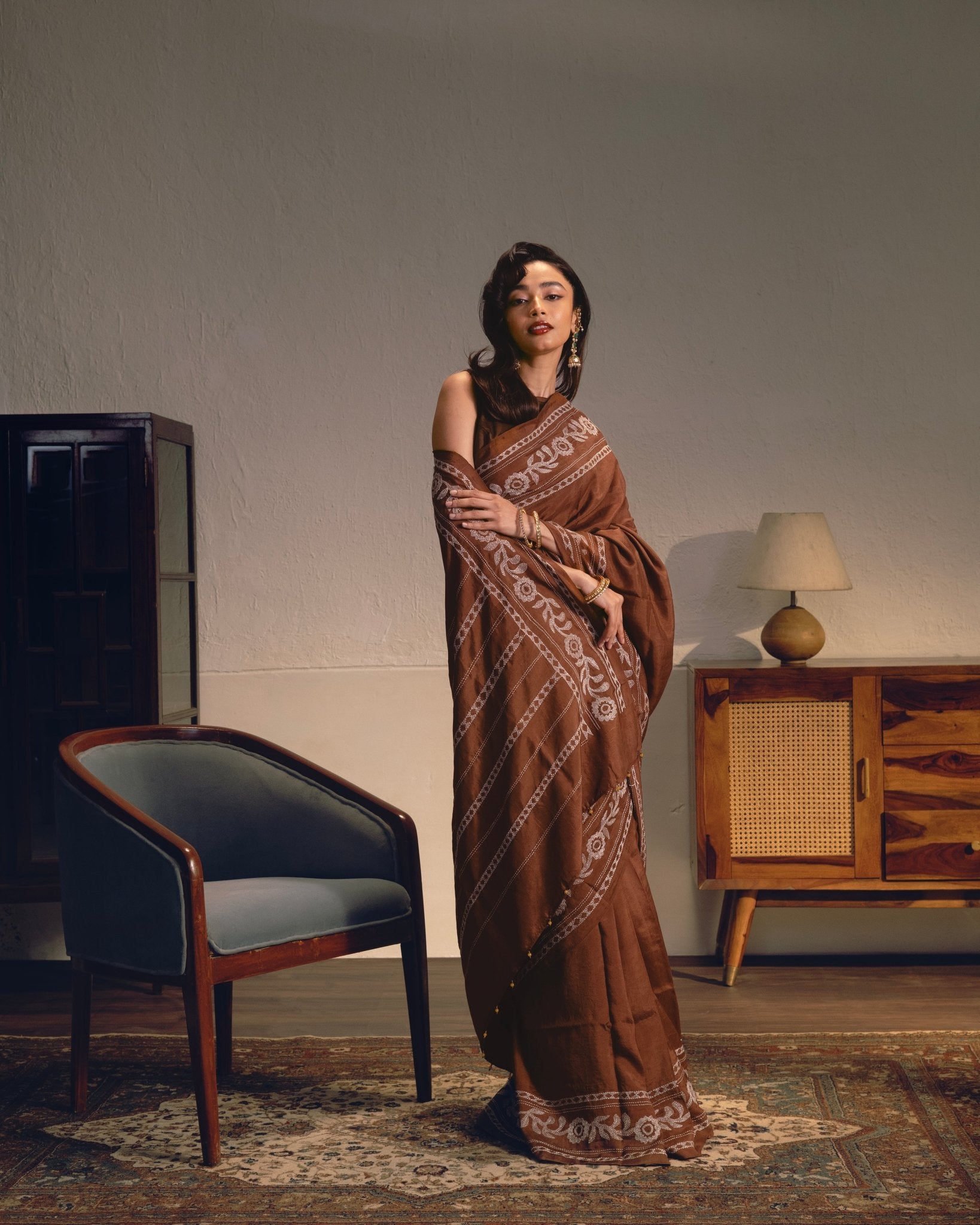 Kajri - Dark Brown - CiceroniSareeIra