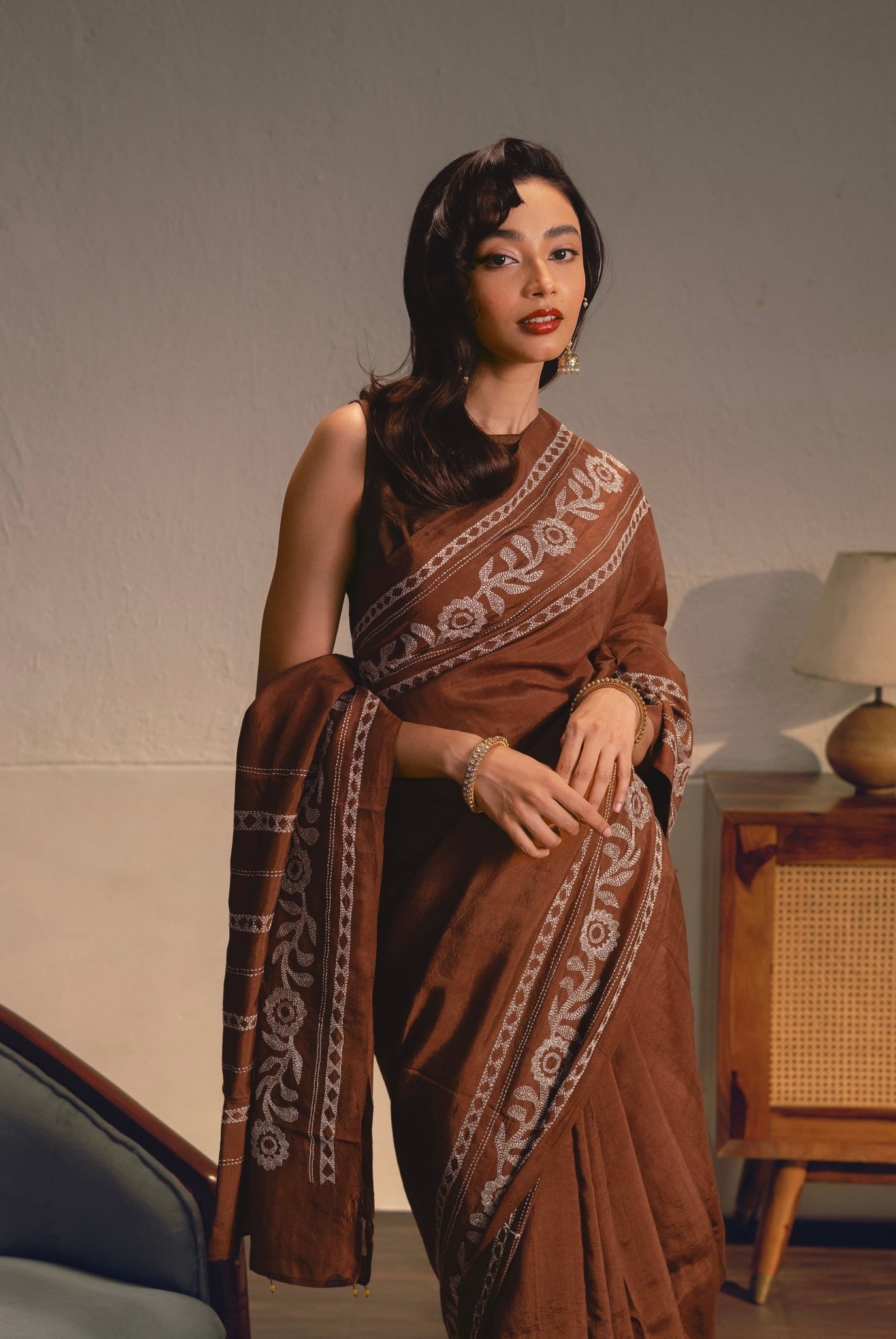 Kajri - Dark Brown - CiceroniSareeIra