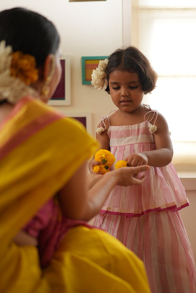 Kamal lehenga set in baby pink stripes - CiceroniKurta Set, Festive WearLove The World Today