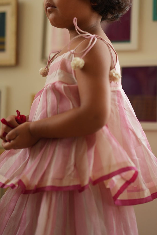 Kamal lehenga set in baby pink stripes - CiceroniKurta Set, Festive WearLove The World Today