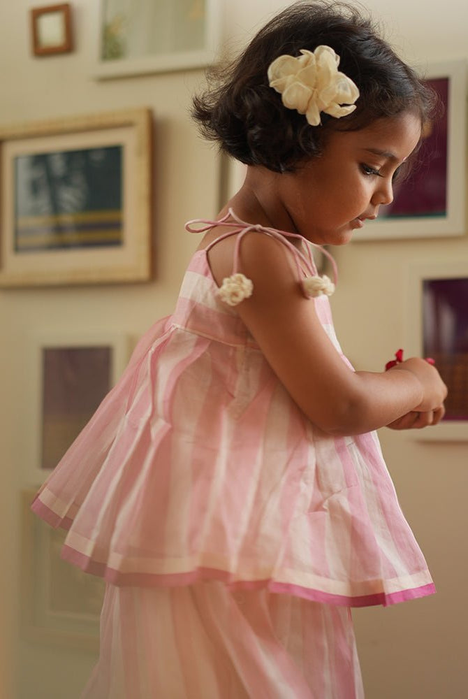 Kamal lehenga set in baby pink stripes - CiceroniKurta Set, Festive WearLove The World Today
