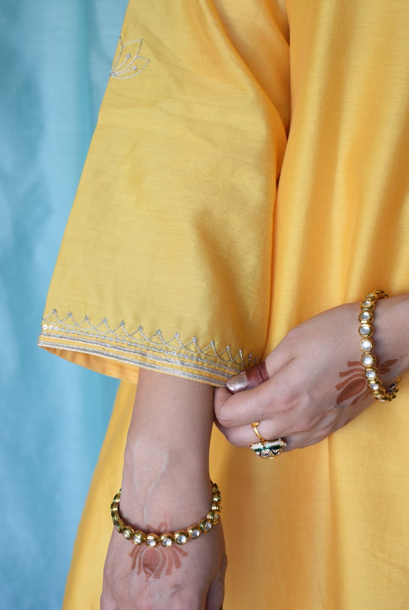 Kanak Chanderi Set with Hand - Embroidered A - Line Kurta and Wide - Legged Pyjama - CiceroniKurta Set, Festive wearHouse of Moxa