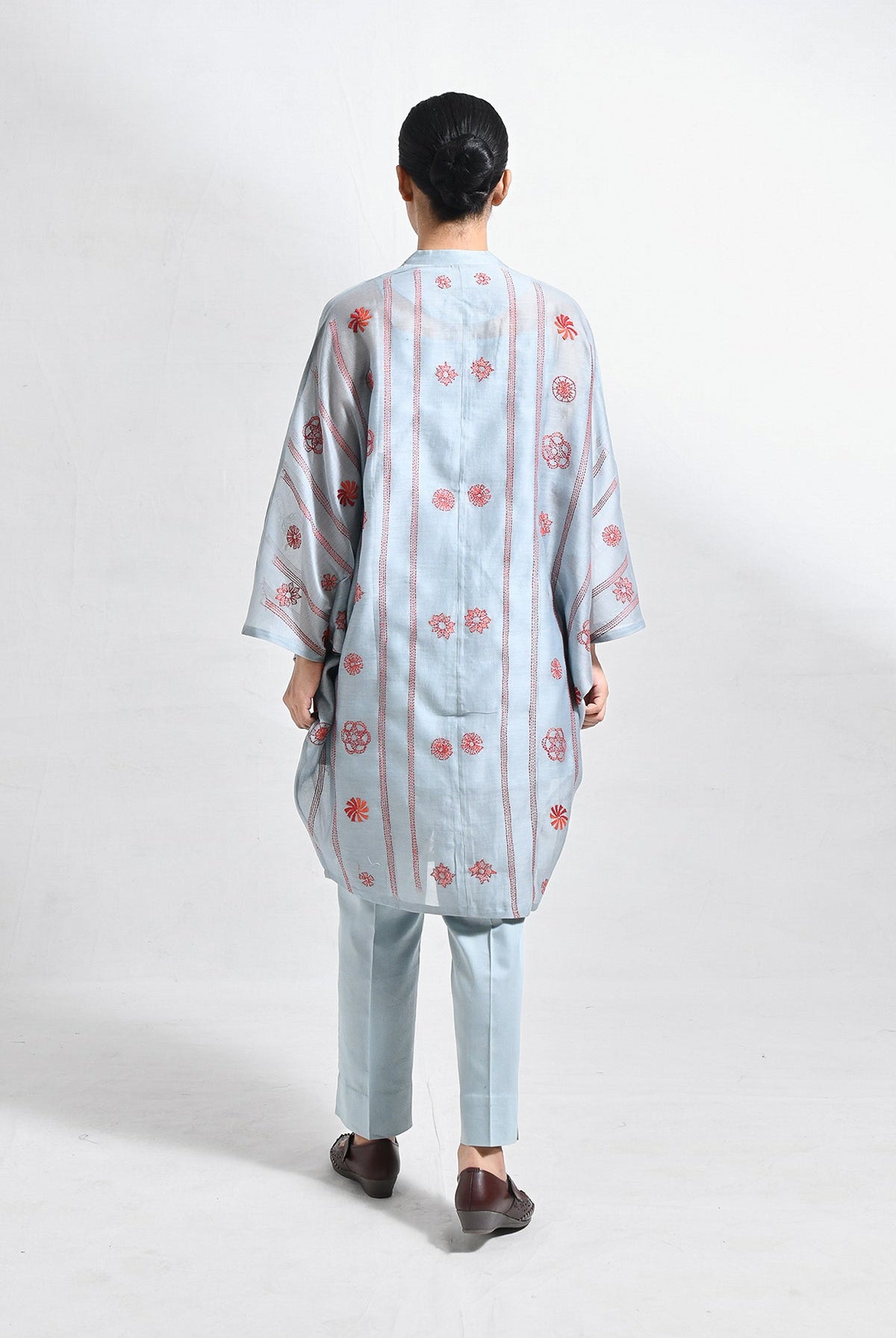 Kantha Embroidered Chanderi Silk Kaftan Set - CiceroniKurta Set, Festive WearHiranya