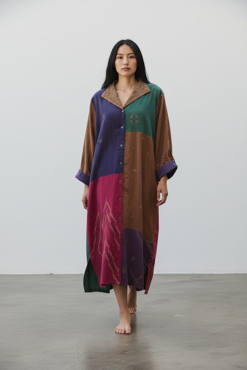 Karat Patch Shirt Dress – Red Magenta Jamdani - CiceroniDressesBhomra