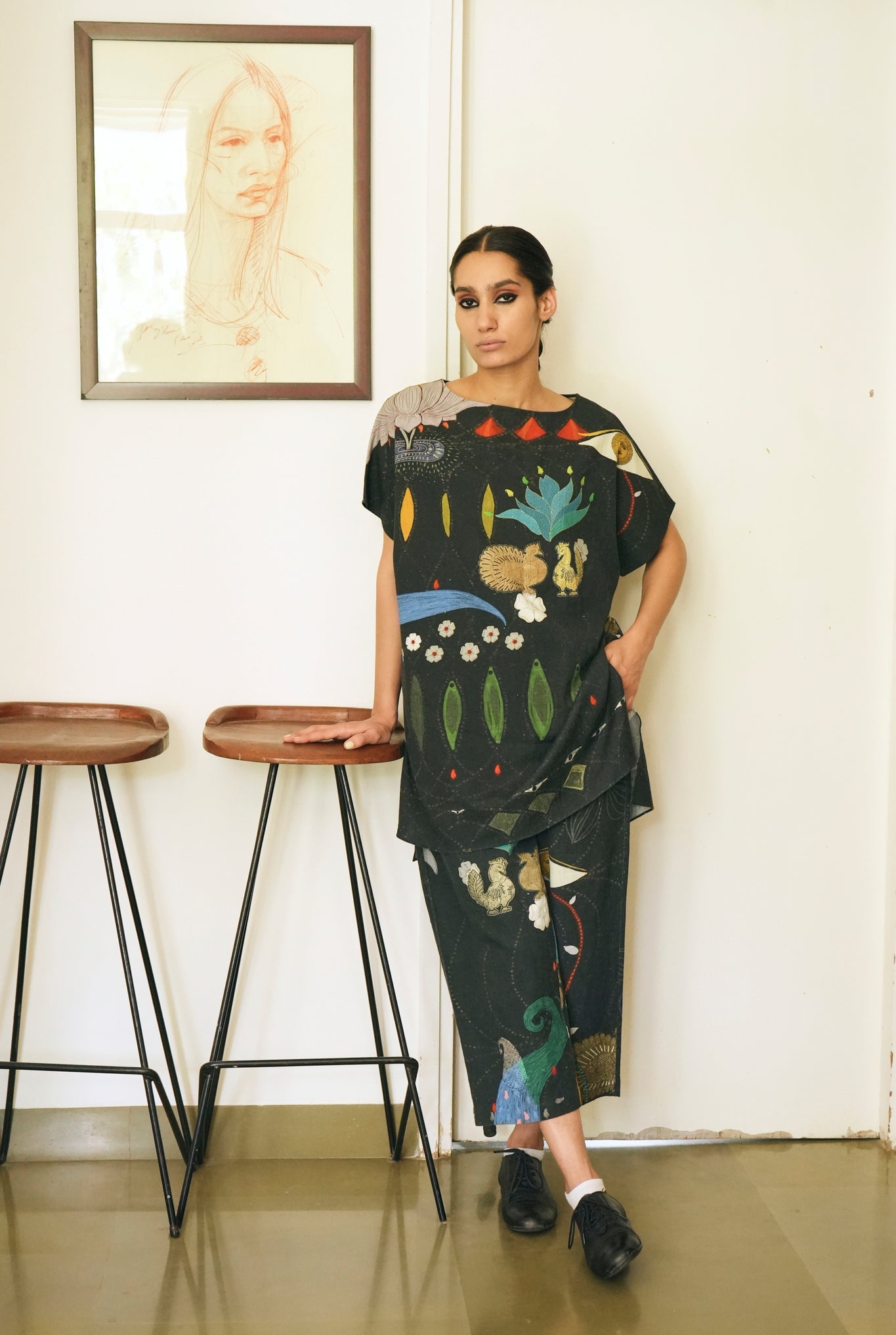 Khadi Cotton Garden Co - ord Set In Chetti Black Print - CiceroniCo - ord SetNIKYTA