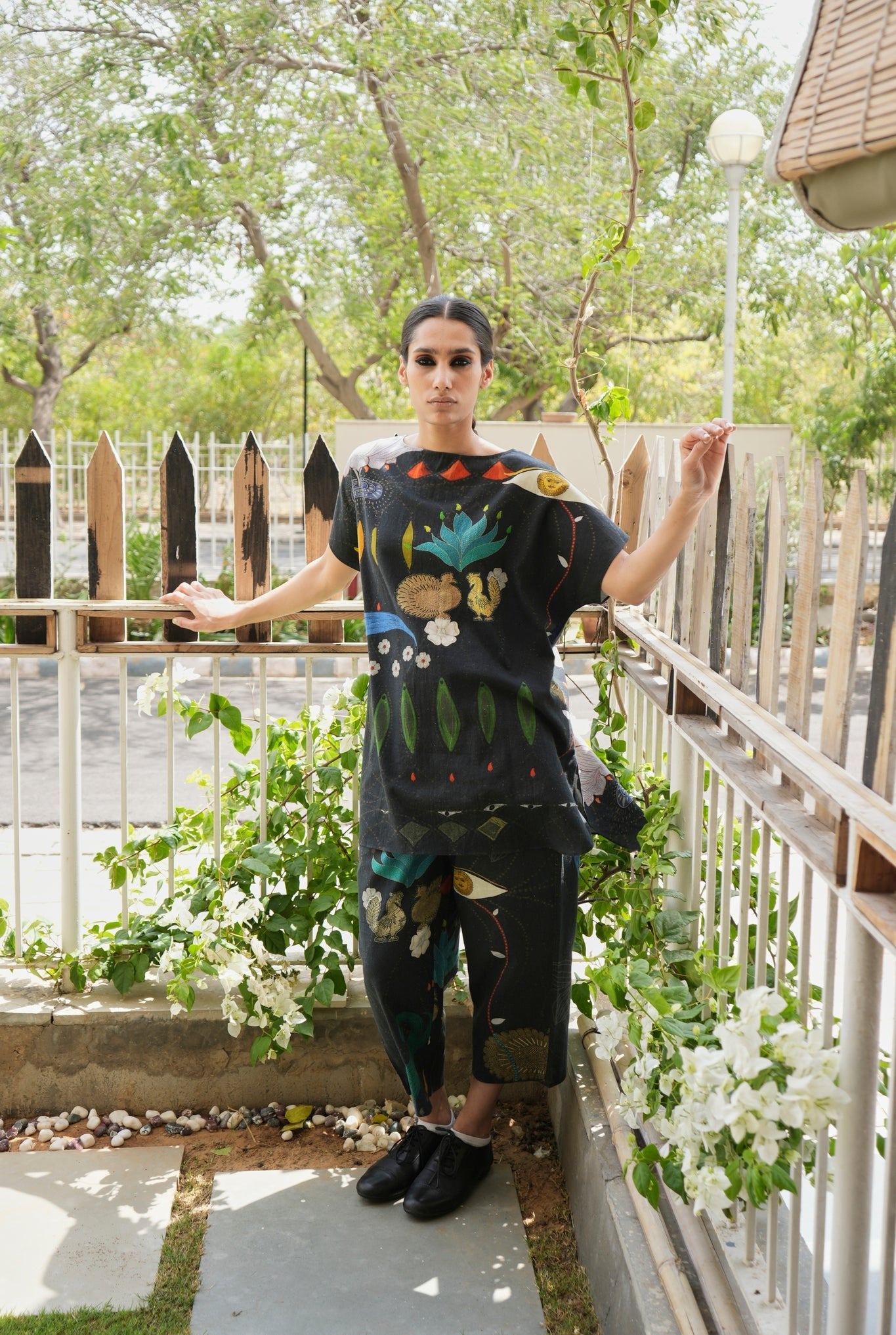 Khadi Cotton Garden Co - ord Set In Chetti Black Print - CiceroniCo - ord SetNIKYTA
