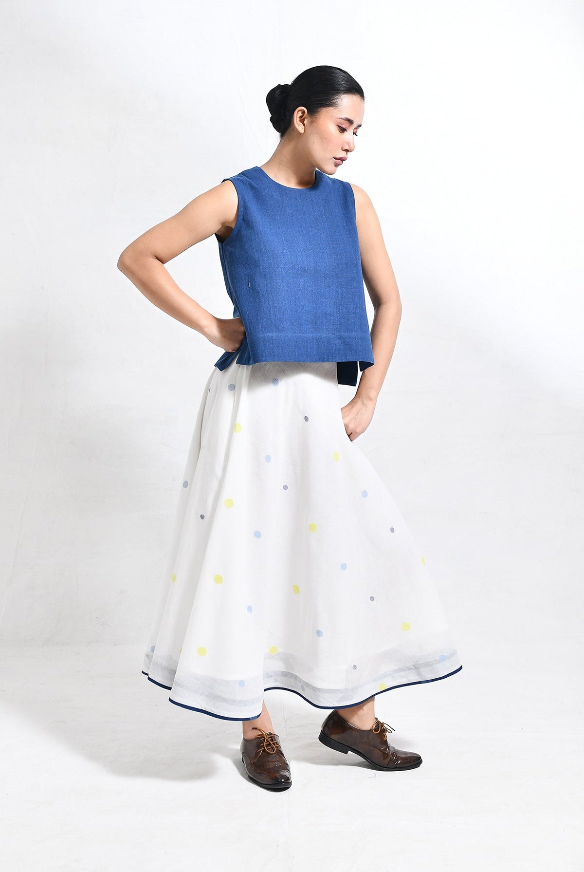 Khadi Crop Top & Jamdani Ureb Skirt Set - CiceroniSkirt SetHiranya