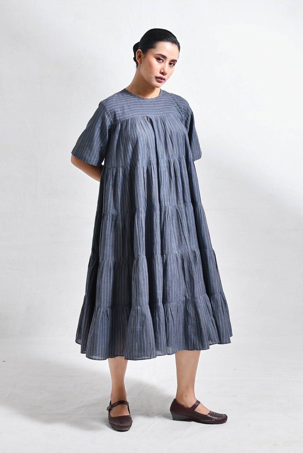 Khadi Striped Tier Dress - CiceroniDressesHiranya