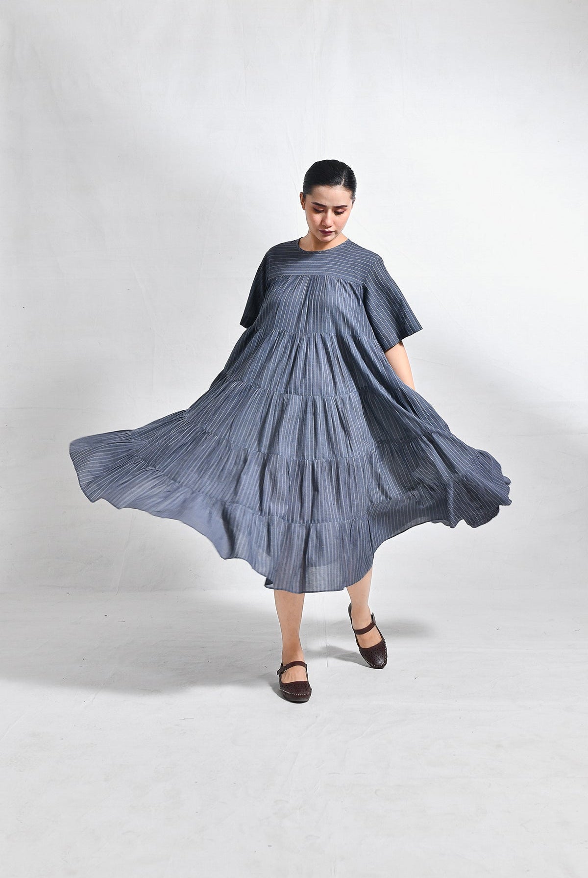 Khadi Striped Tier Dress - CiceroniDressesHiranya