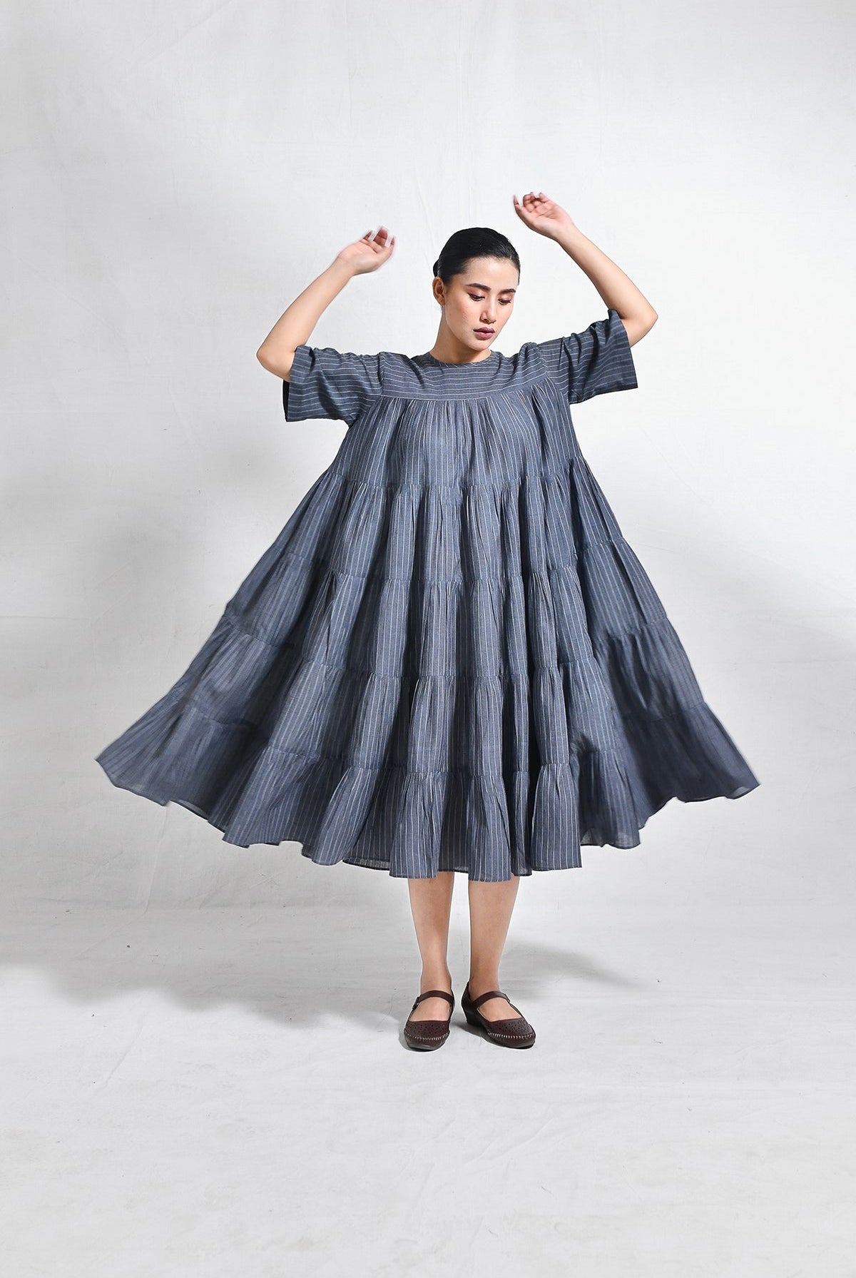 Khadi Striped Tier Dress - CiceroniDressesHiranya