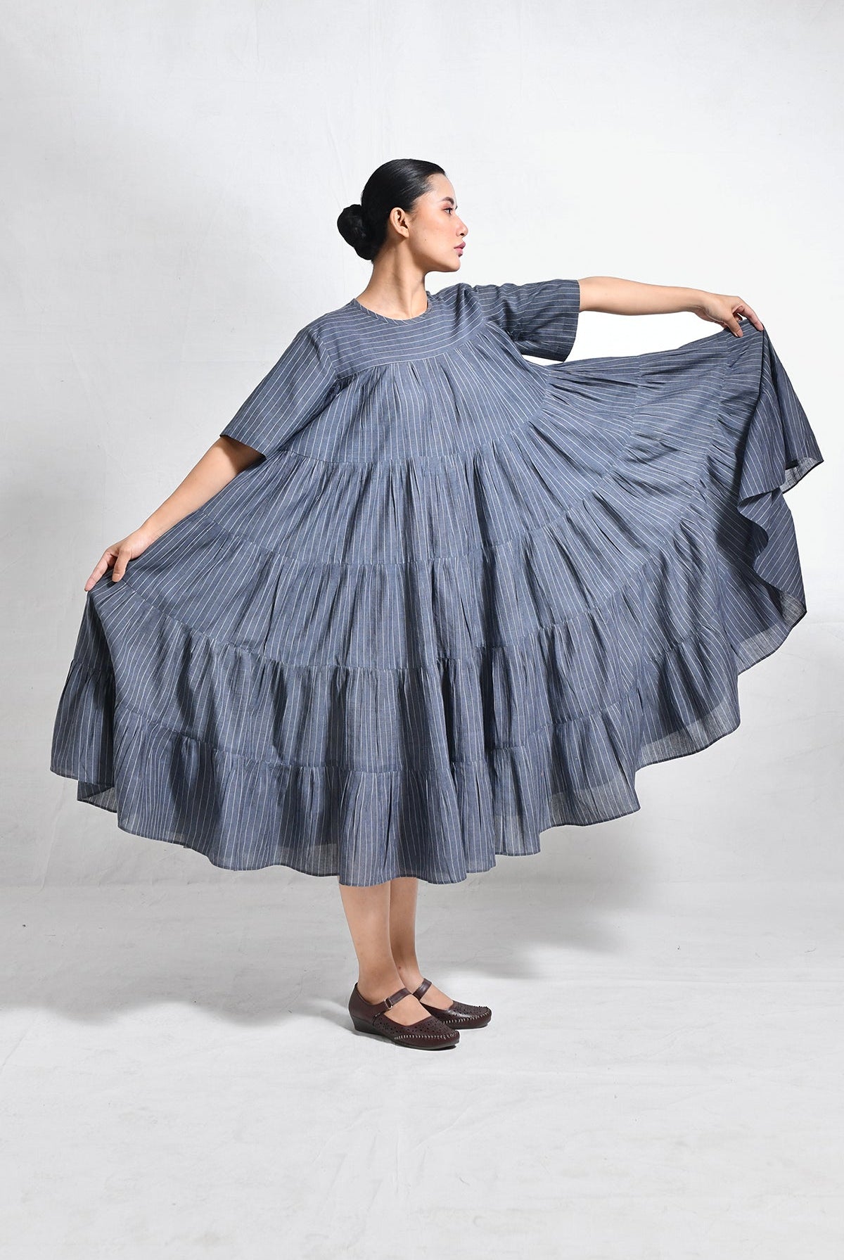 Khadi Striped Tier Dress - CiceroniDressesHiranya