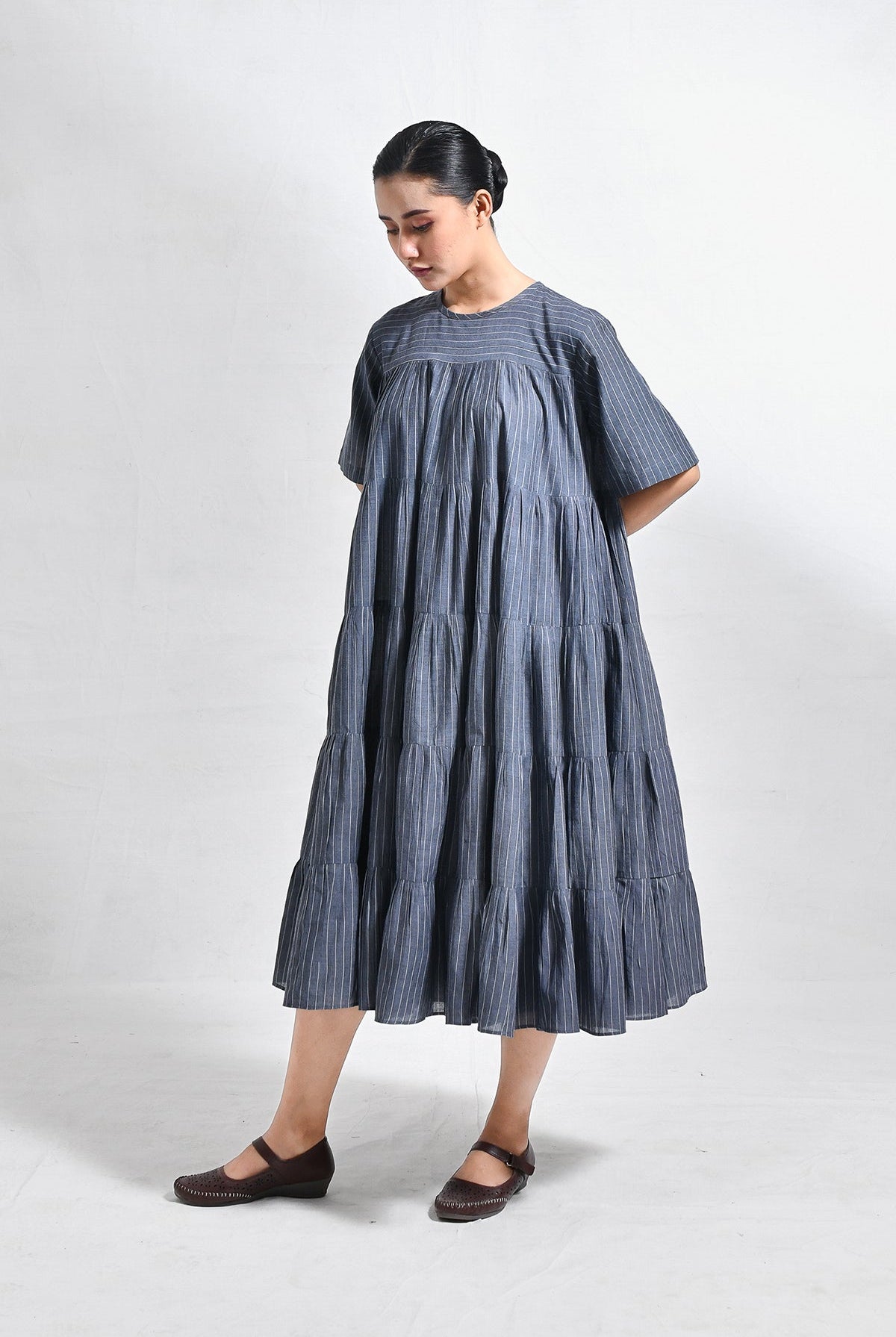 Khadi Striped Tier Dress - CiceroniDressesHiranya
