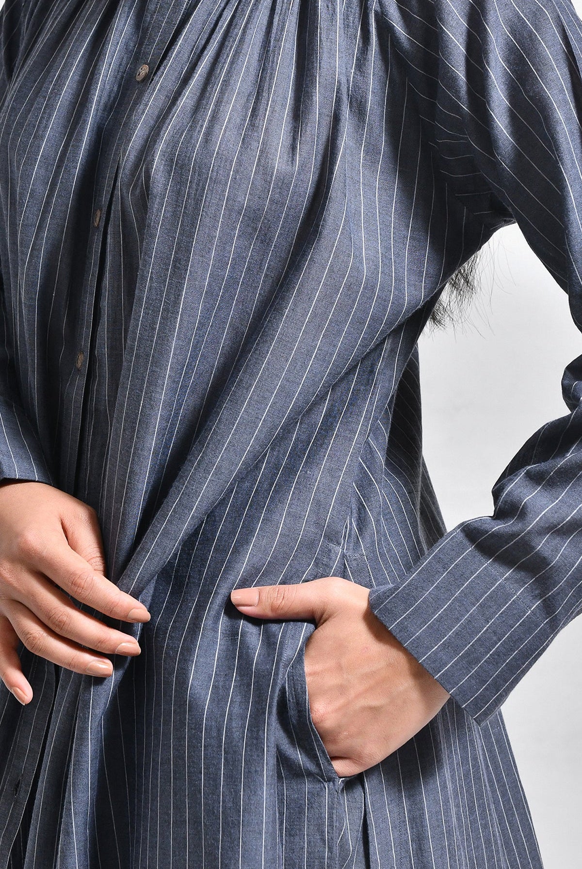 Khadi Stripes Neck - Gather Co - Ord (Set of 2) - Charcoal - CiceroniKurta Set, Everyday WearHiranya