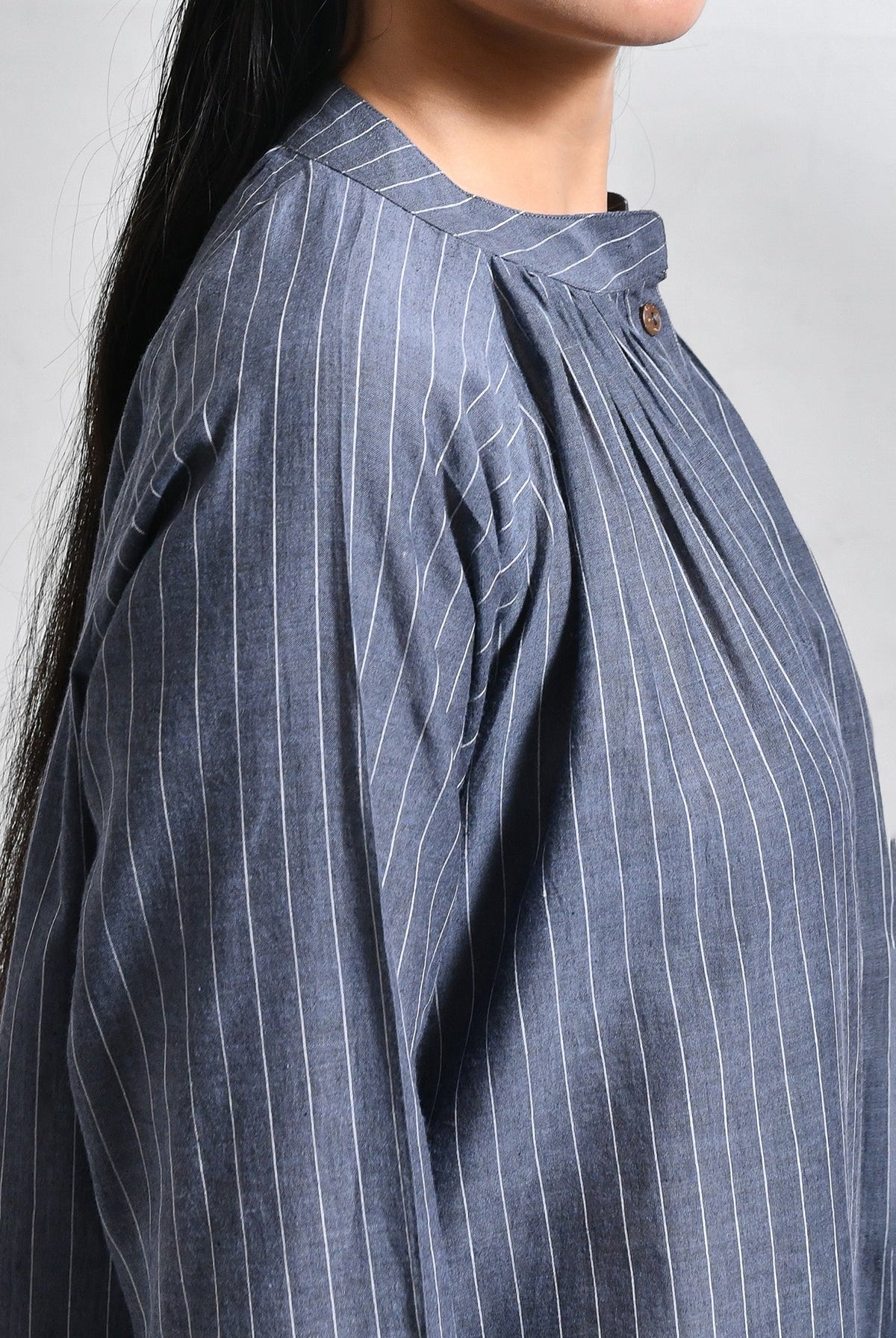 Khadi Stripes Neck - Gather Co - Ord (Set of 2) - Charcoal - CiceroniKurta Set, Everyday WearHiranya