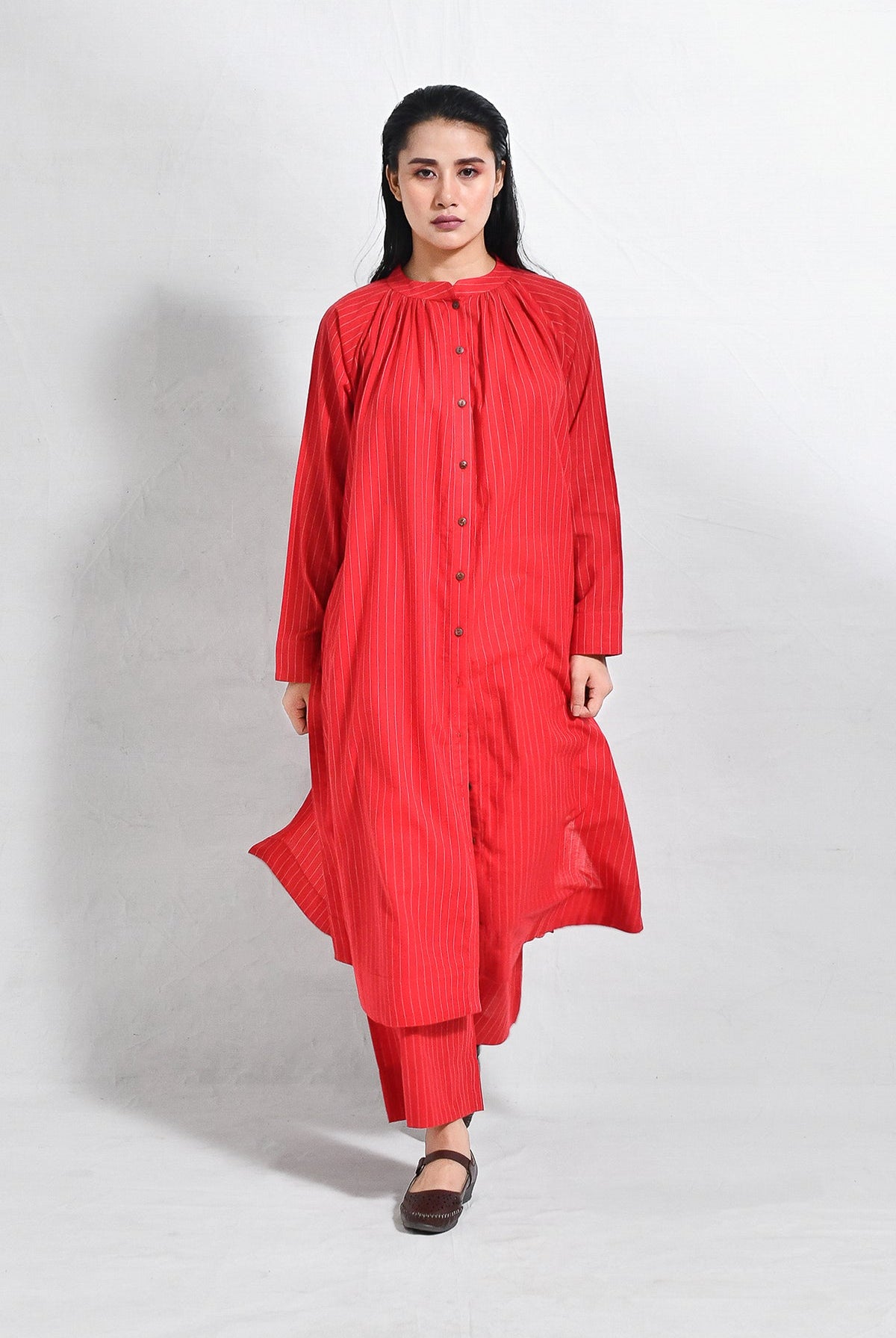 Khadi Stripes Neck - Gather Co - ord (Set of 2) - CiceroniKurta Set, Everyday WearHiranya