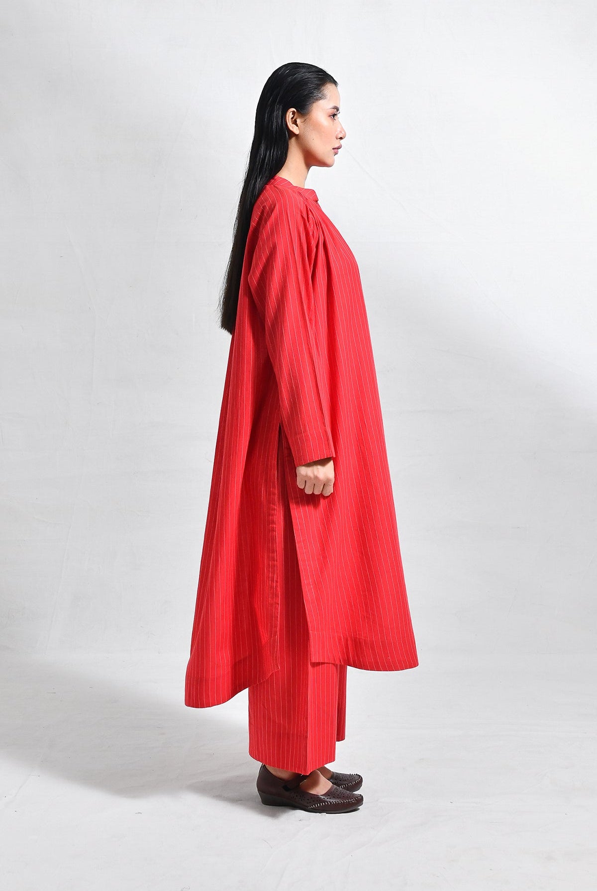 Khadi Stripes Neck - Gather Co - ord (Set of 2) - CiceroniKurta Set, Everyday WearHiranya