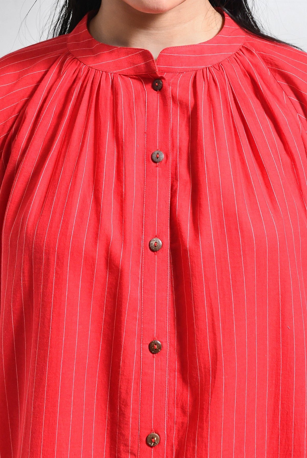 Khadi Stripes Neck - Gather Co - ord (Set of 2) - CiceroniKurta Set, Everyday WearHiranya