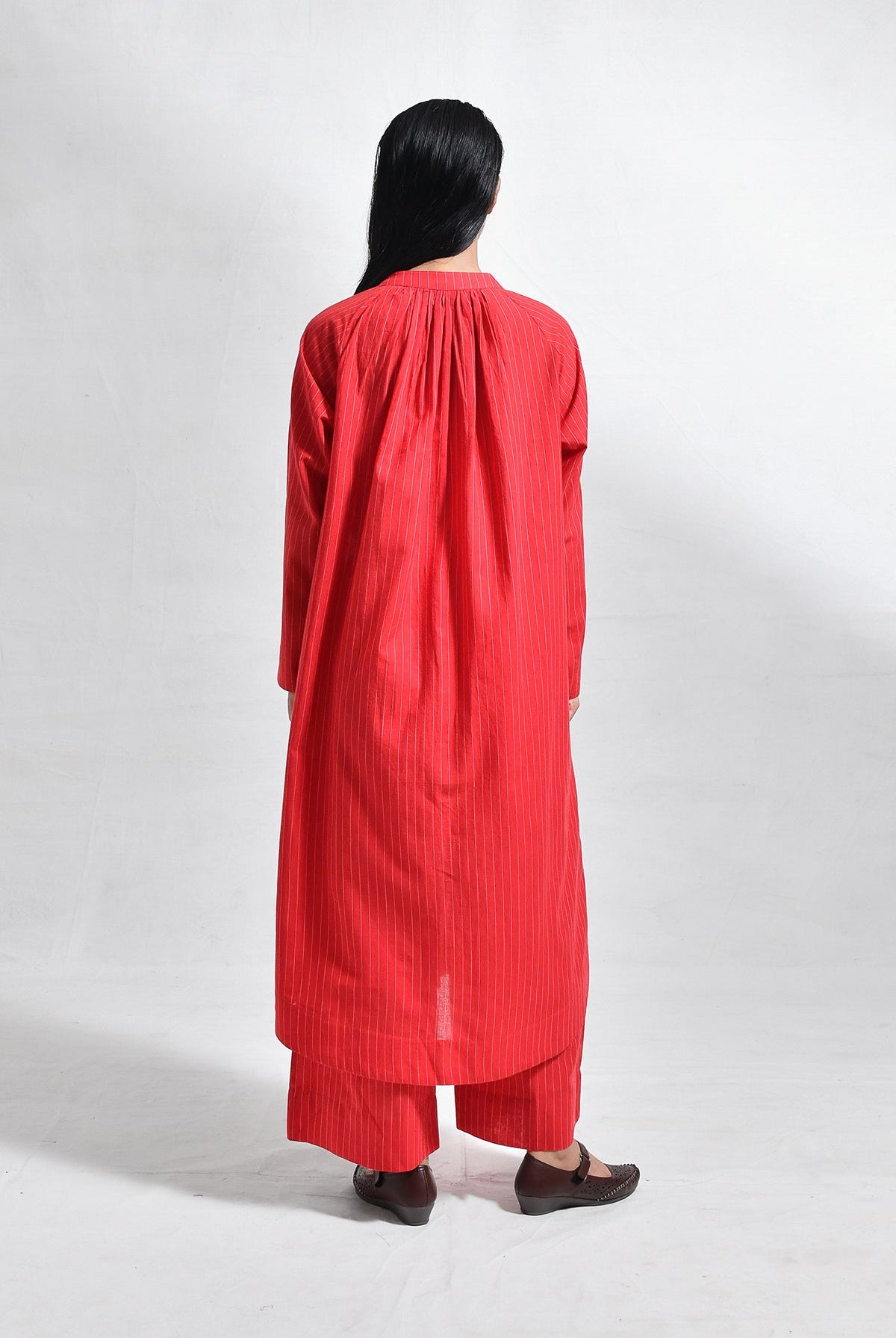 Khadi Stripes Neck - Gather Co - ord (Set of 2) - CiceroniKurta Set, Everyday WearHiranya