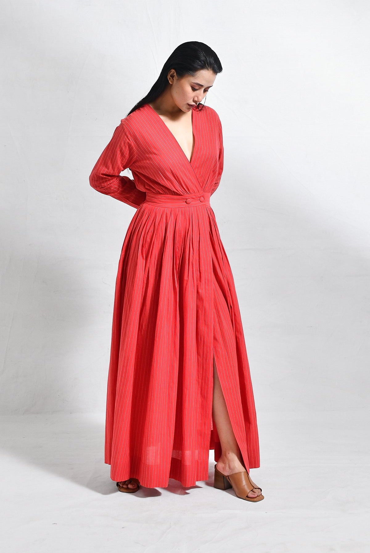 Khadi Stripes Wrap Dress - CiceroniDressesHiranya