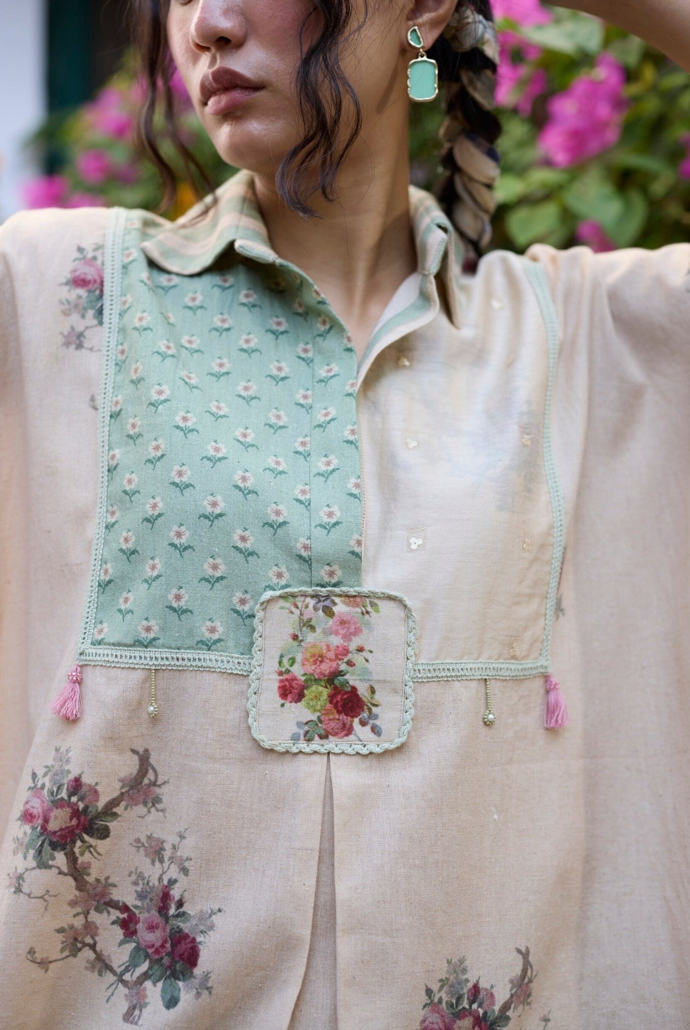 Kiiro Top - Ecru and Pink - CiceroniTopsKhyati Rughani