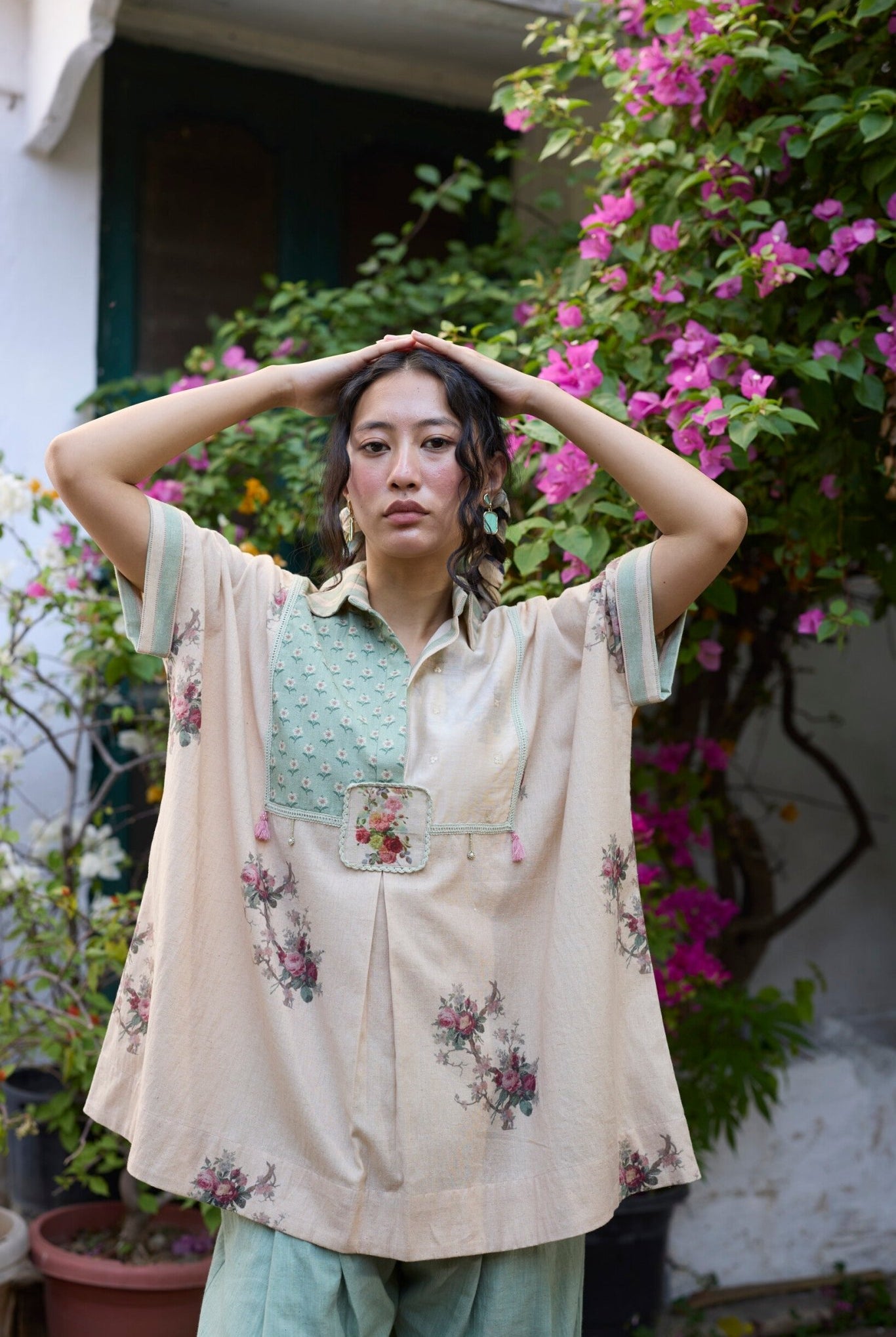 Kiiro Top - Ecru and Pink - CiceroniTopsKhyati Rughani
