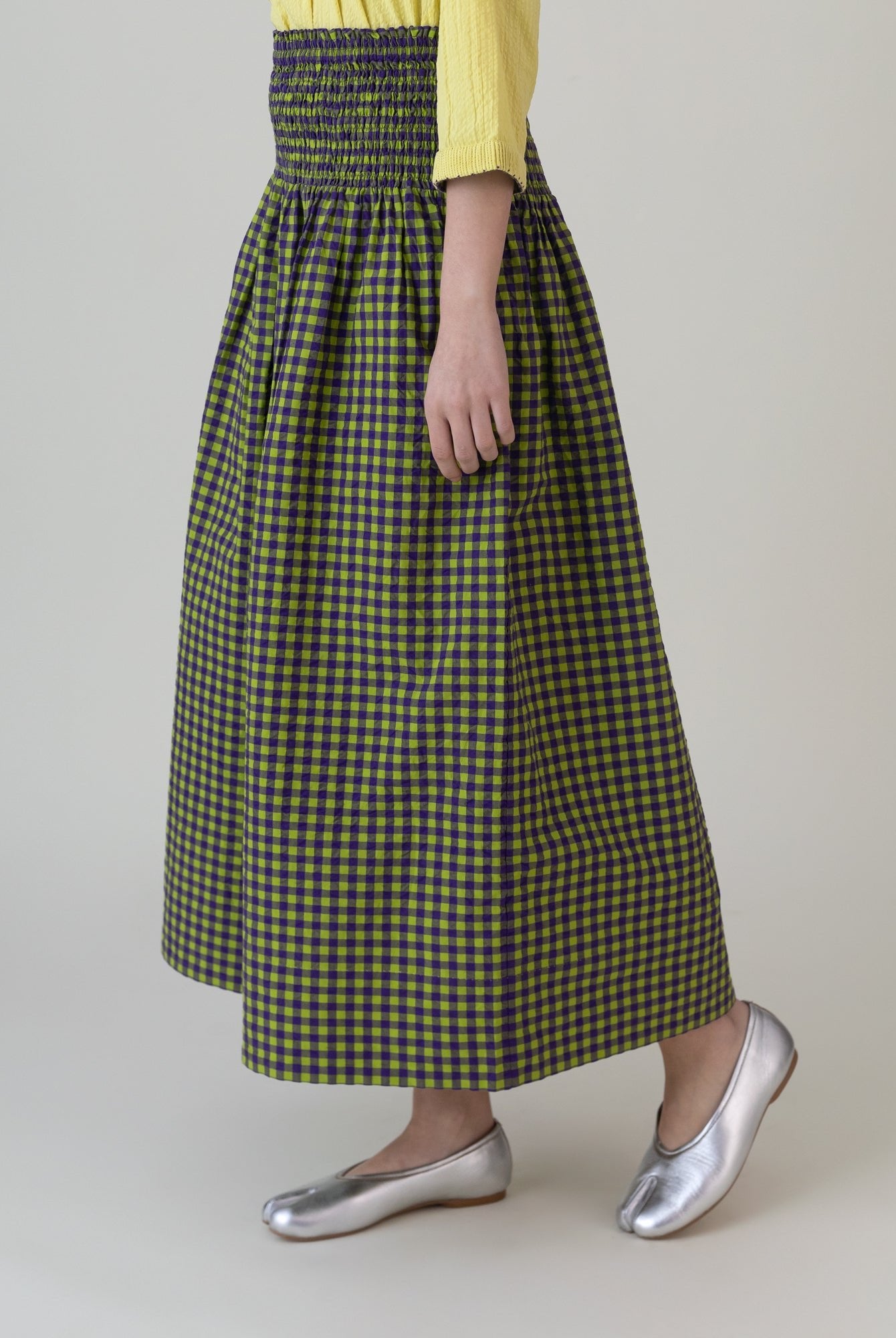 Kimidori Purple Lime Gingham Skirt - CiceroniSkirtsShades of India