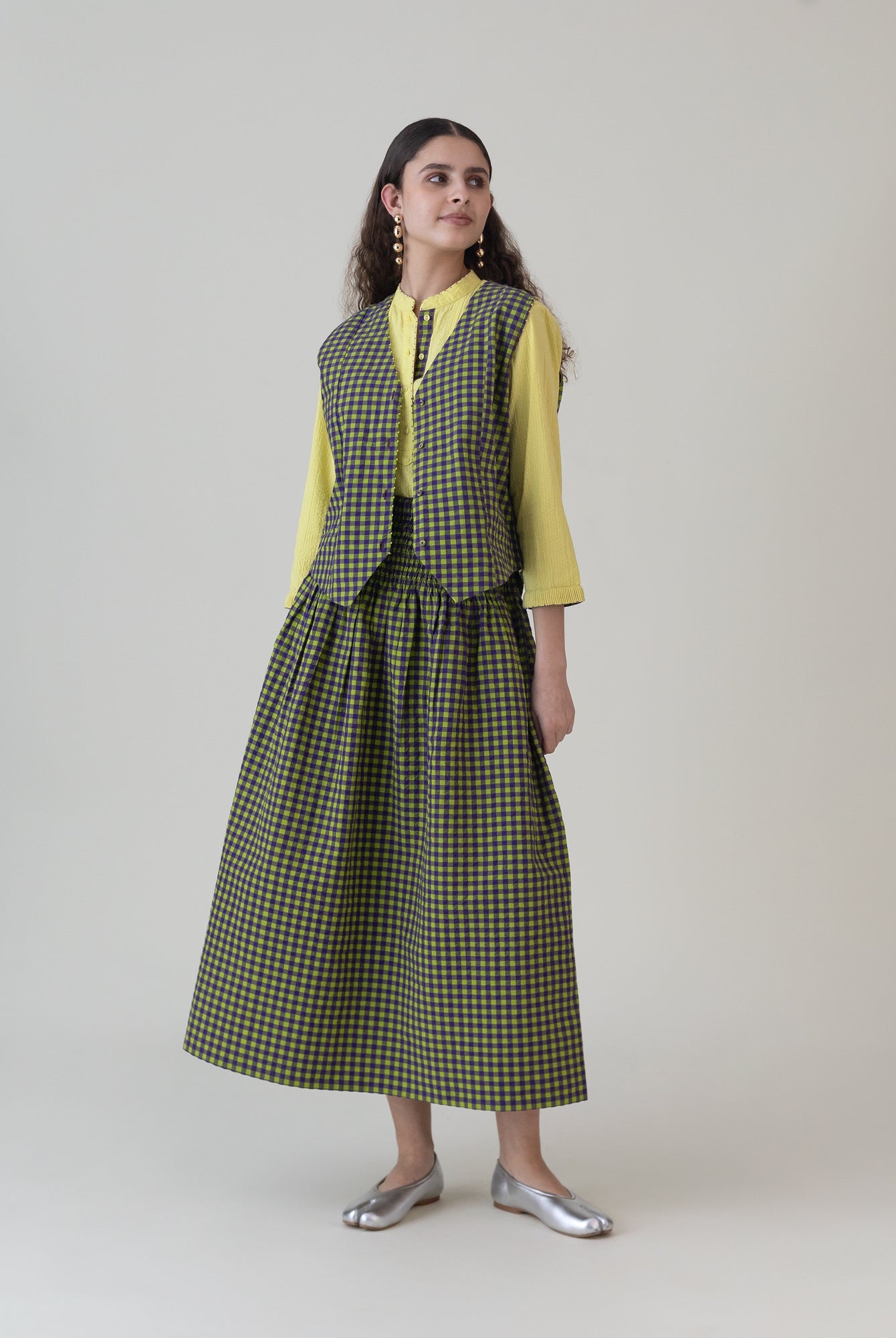 Kimidori Purple Lime Gingham Skirt - CiceroniSkirtsShades of India