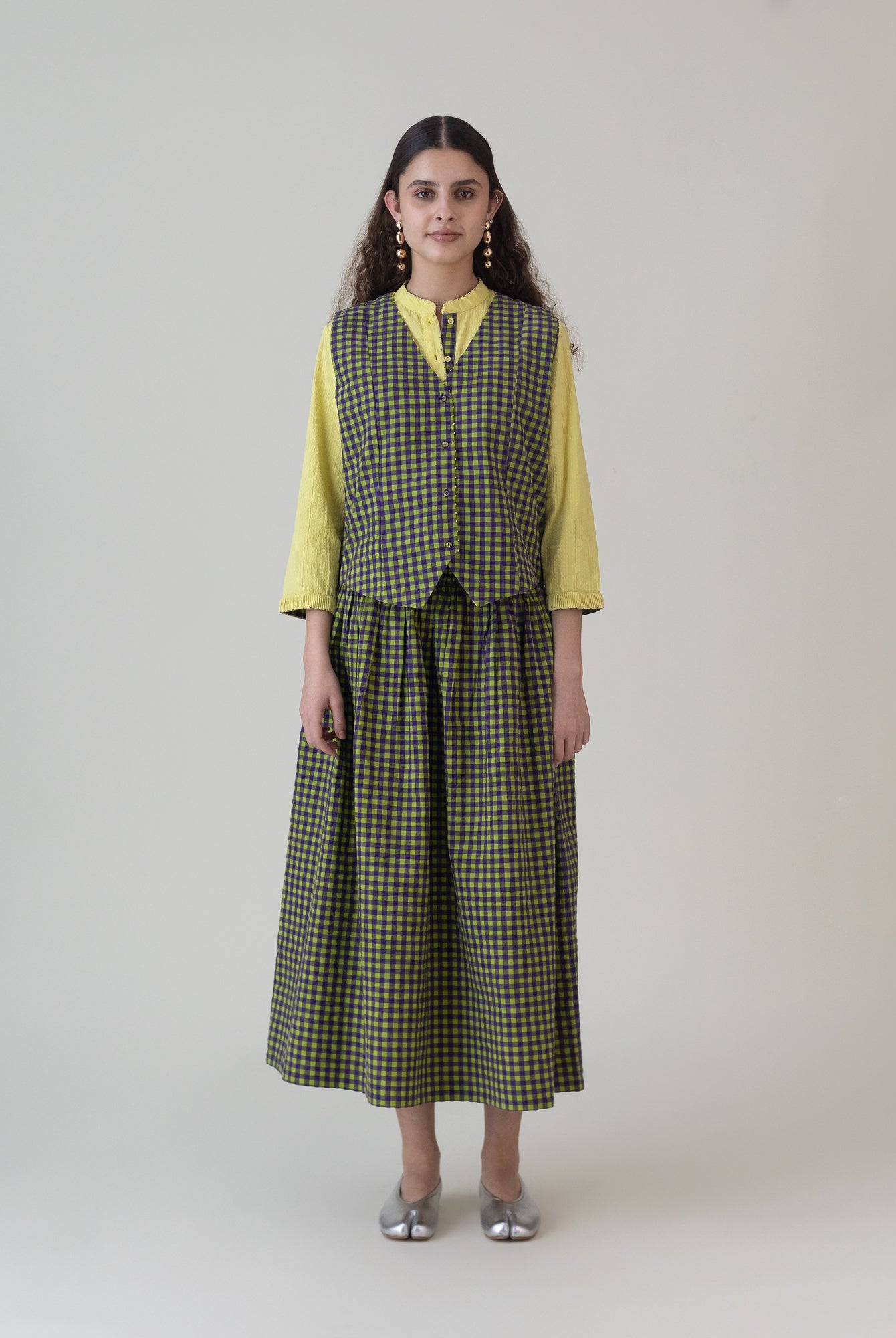 Kimidori Purple Lime Gingham Skirt - CiceroniSkirtsShades of India
