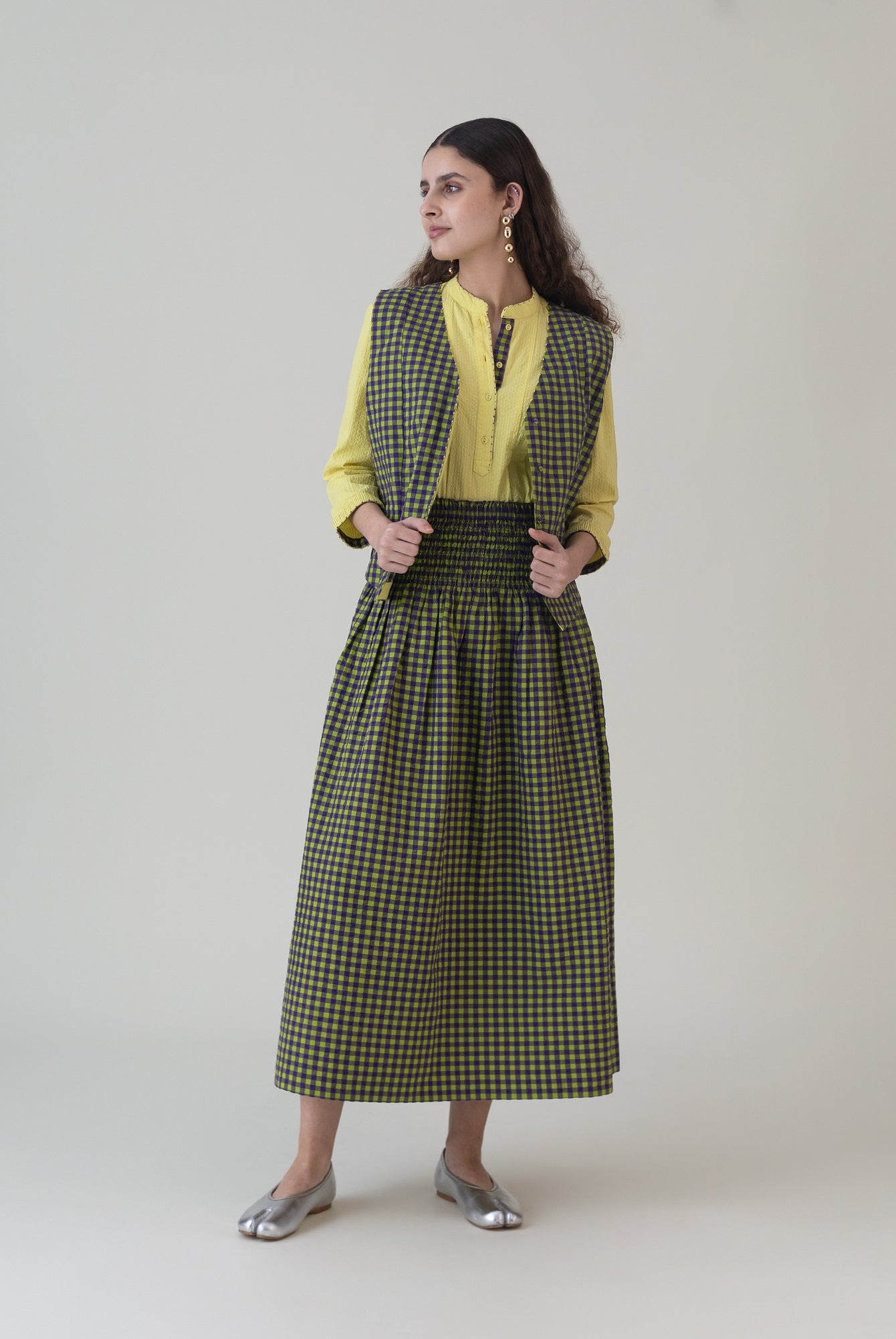 Kimidori Purple Lime Gingham Skirt - CiceroniSkirtsShades of India