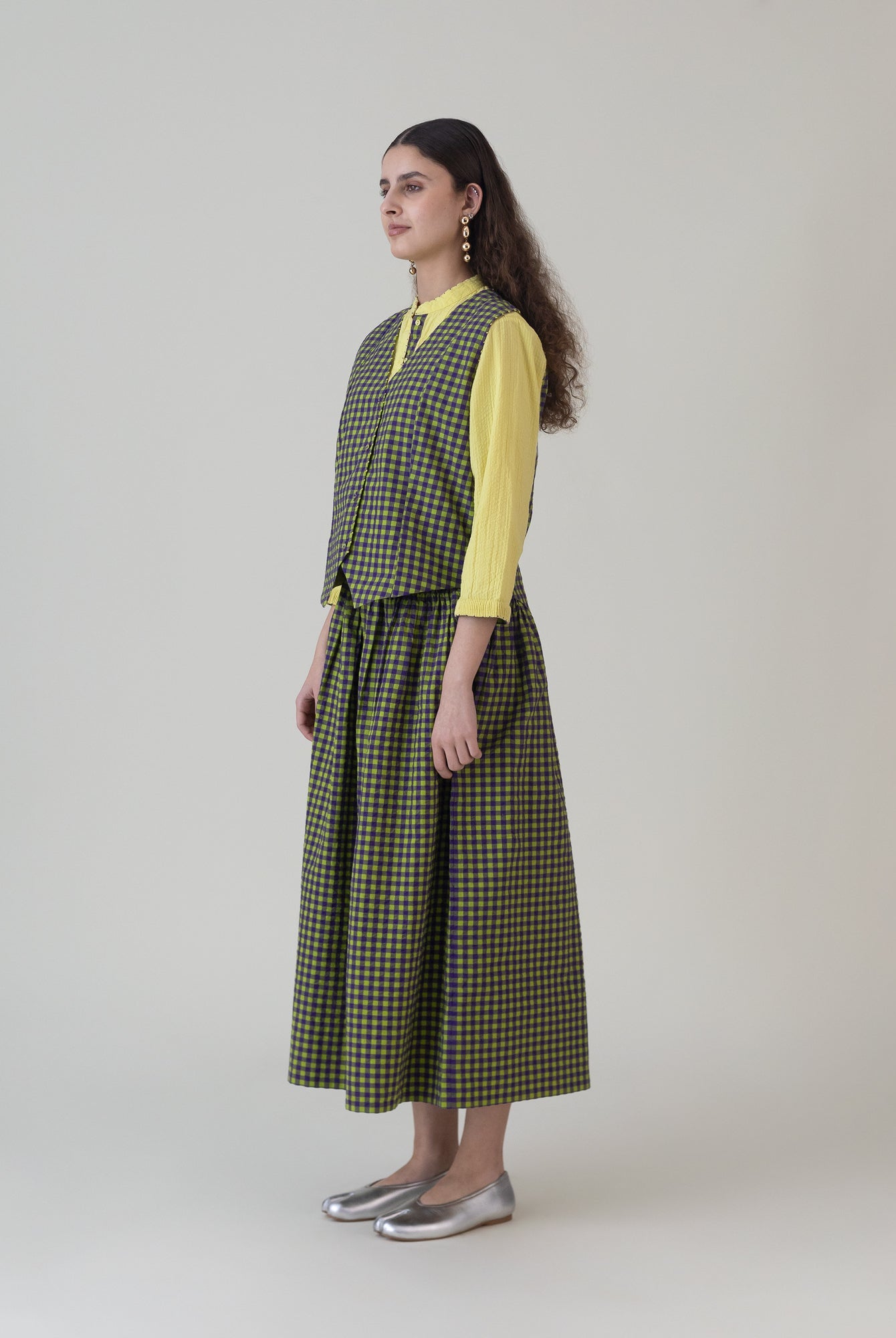 Kimidori Purple Lime Gingham Skirt - CiceroniSkirtsShades of India
