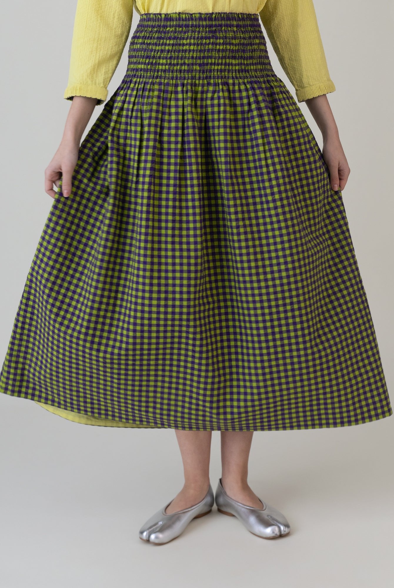 Kimidori Purple Lime Gingham Skirt - CiceroniSkirtsShades of India