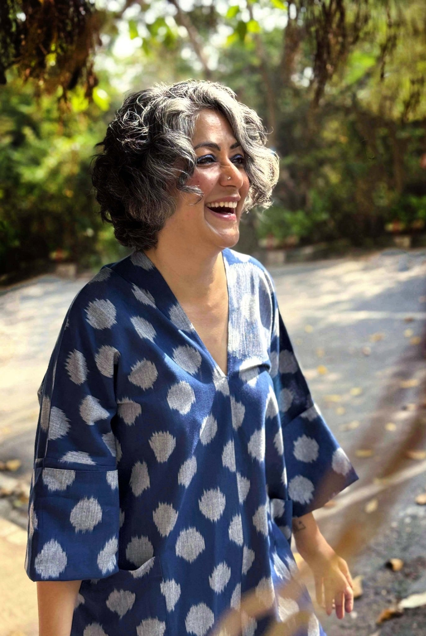 Kimono Tunic in Blue Ikat - CiceroniTunicsChiu