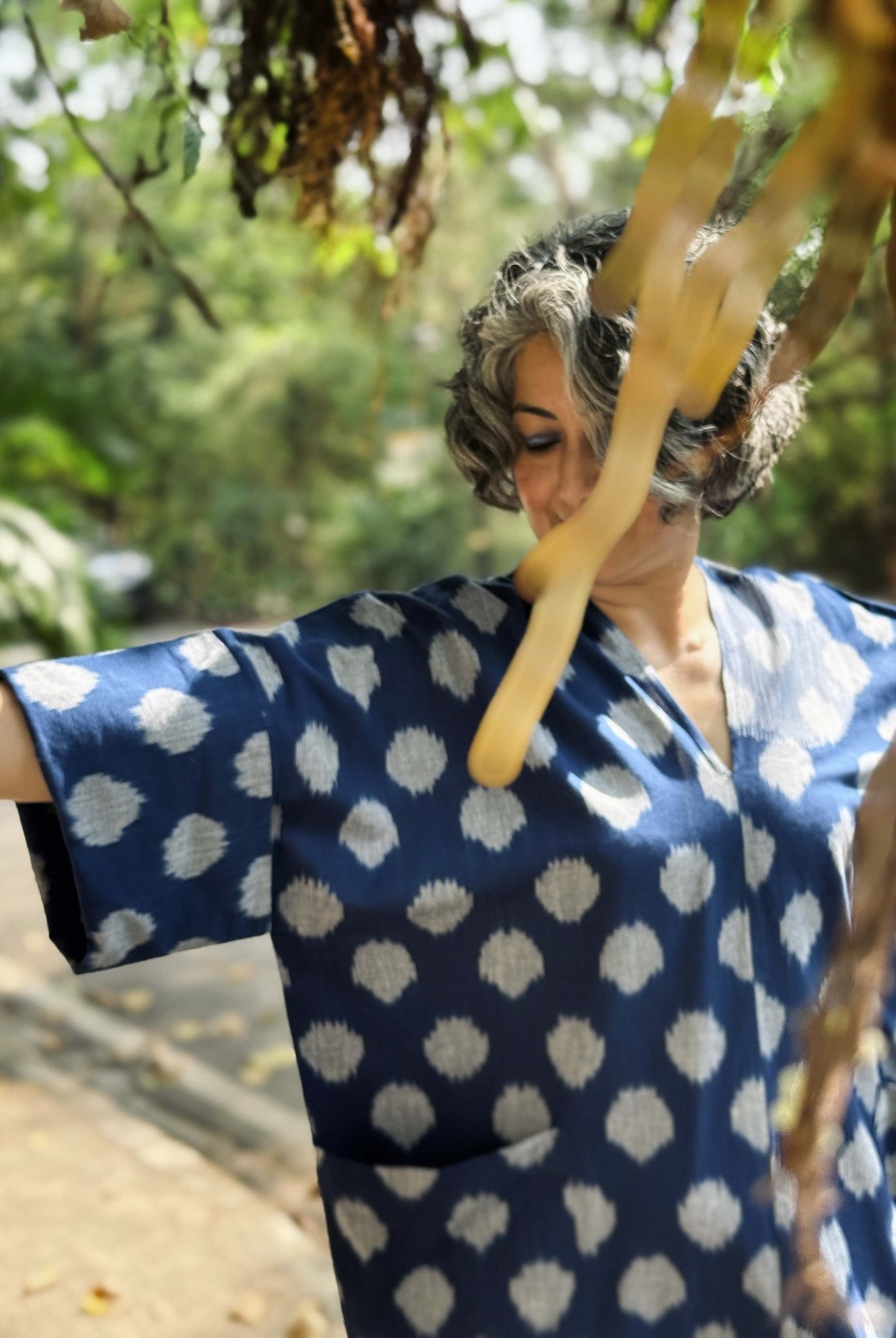 Kimono Tunic in Blue Ikat - CiceroniTunicsChiu