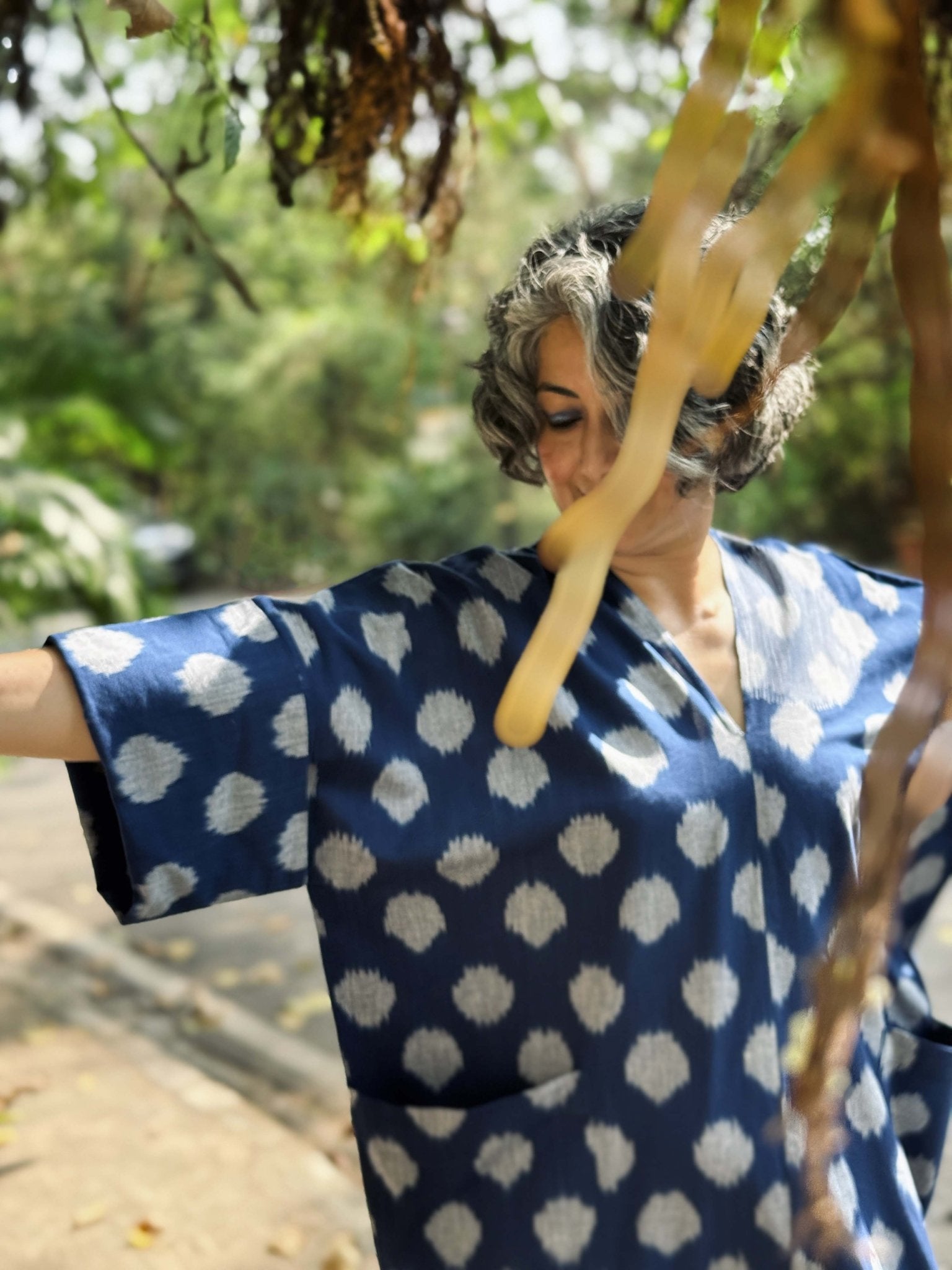 Kimono Tunic in Blue Ikat - CiceroniTunicsChiu