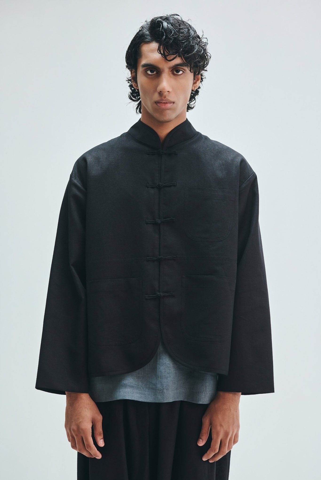 Kohl Co-Linen Men’s Mandarin Collar Jacket - CiceroniJacketSaphed