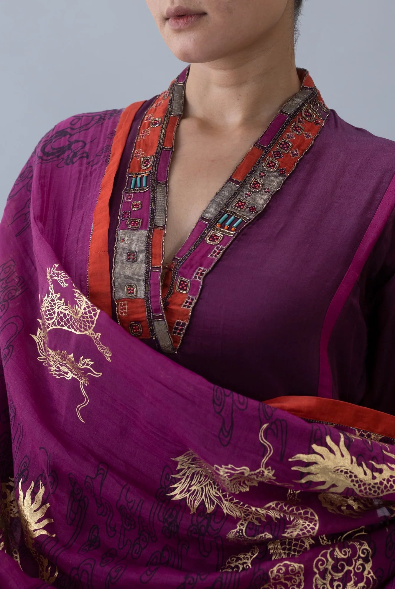 Kora Wine Dupatta - CiceroniDupattaShades of India