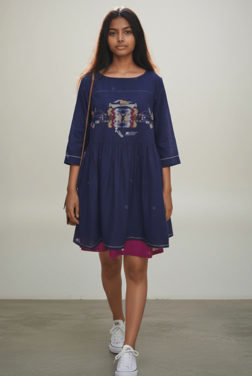 Kullu Dress – Kullu Midnight Blue Jamdani - CiceroniDressesBhomra