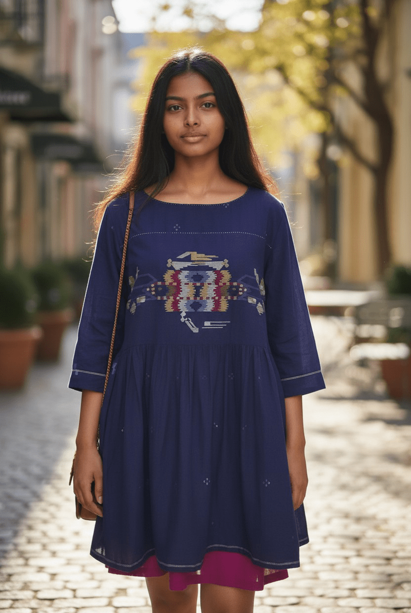 Kullu Dress – Kullu Midnight Blue Jamdani - CiceroniDressesBhomra